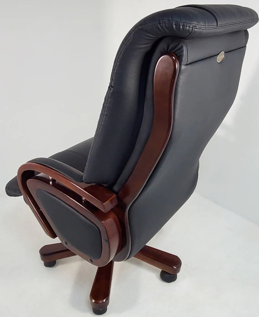 Director Chair for office Premium Leatherette with Wooden and Adjustable Height & Wooden Base and Wooden Polish - Black