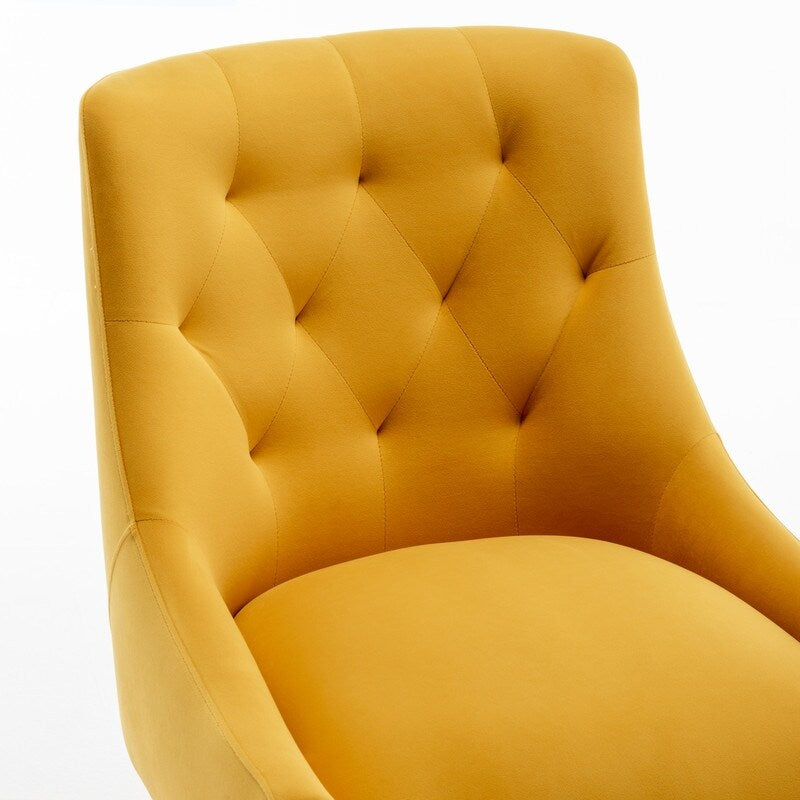 Luxurious Velvet Tufted Dining Chair with Golden Legs - Elegant Home Furniture for Dining Room & Accent Seating ( Pack of 2 )
