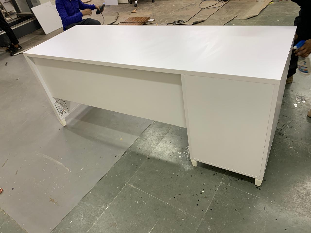 Office Computer Table Made in Engineered wood with Drawers and Wire Management Grommet- White