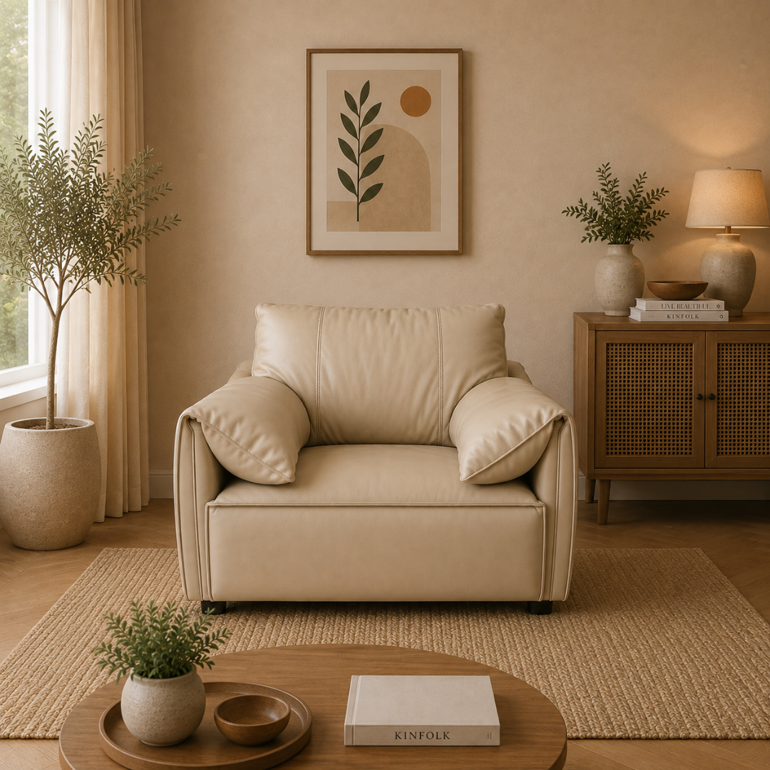 Modern Luxury 1 to 3-Seater Sofa | Premium Upholstered Fabric Sofa with Cushioned Armrests & Deep Seating | Contemporary Living Room Couch | Cream Beige