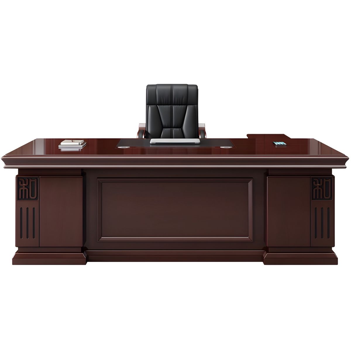 Director & Executive Rectangular Office Table Luxury Desk Made in Plywood with Veneer Reversible Orientation Side Unit Drawer, Storage Along with Wire Manager & CPU Storage - Red