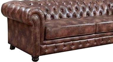 3 Seater chesterfield sofa Modern Design and Leatherette fabric Durable & Comfortable Padded Perfect for living Room -Brown