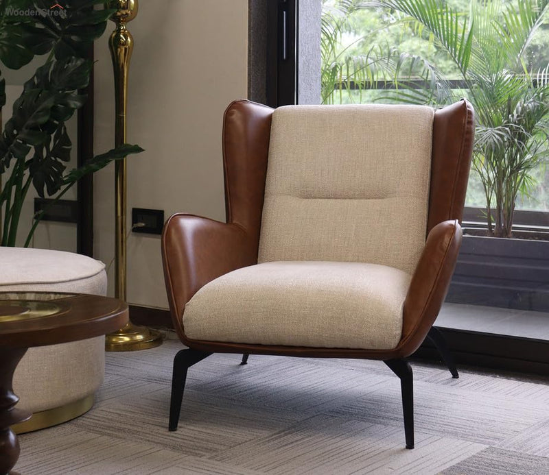 Fabric and Leather Lounge Chair with Metal Legs