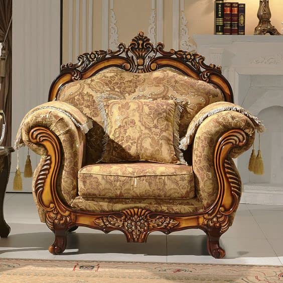 3-Seater Wooden Chaise Lounge with Suede Fabric Handcrafted Teak Wood for Home