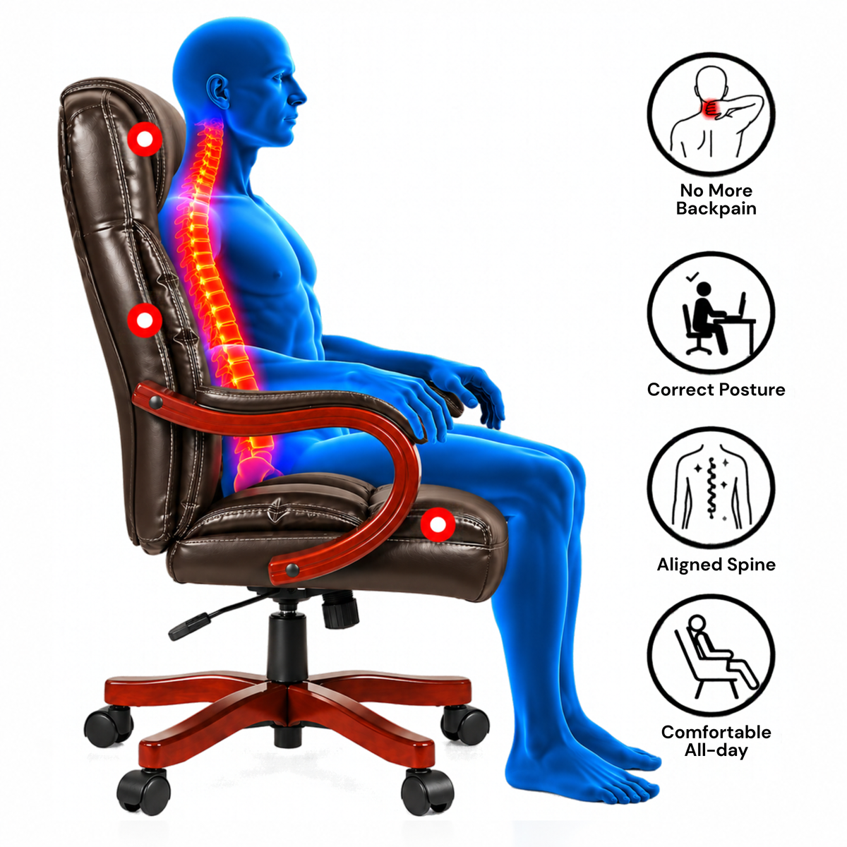 Director office Chair Made in Plyboard with Leatherette Upholstery & Armrest with Height Adjustable & Revolving Chair