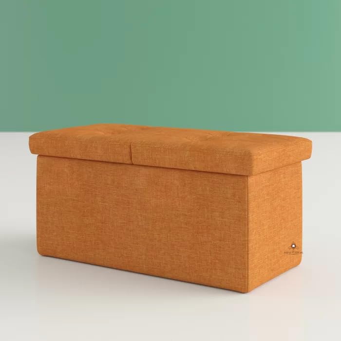 Tufted Rectangular Storage Ottoman Bench - Foldable Fabric Footrest & Seat with Lid for Living Room