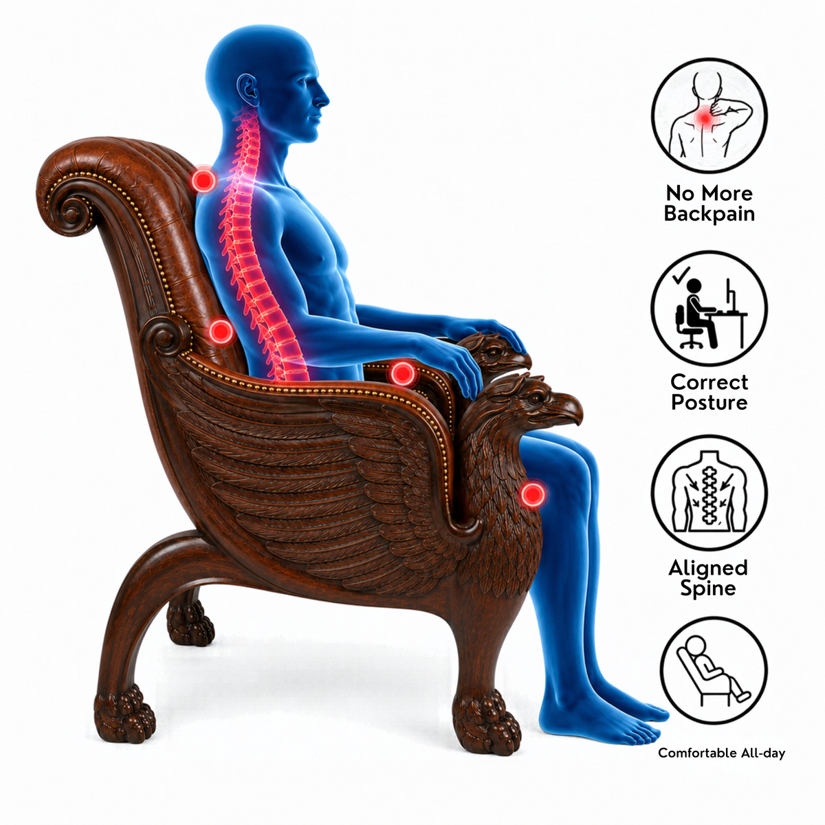 Royal Handcrafted Director's Chair – Solid Teak Wood with Leatherette Upholstery & Brown Carved Armrests
