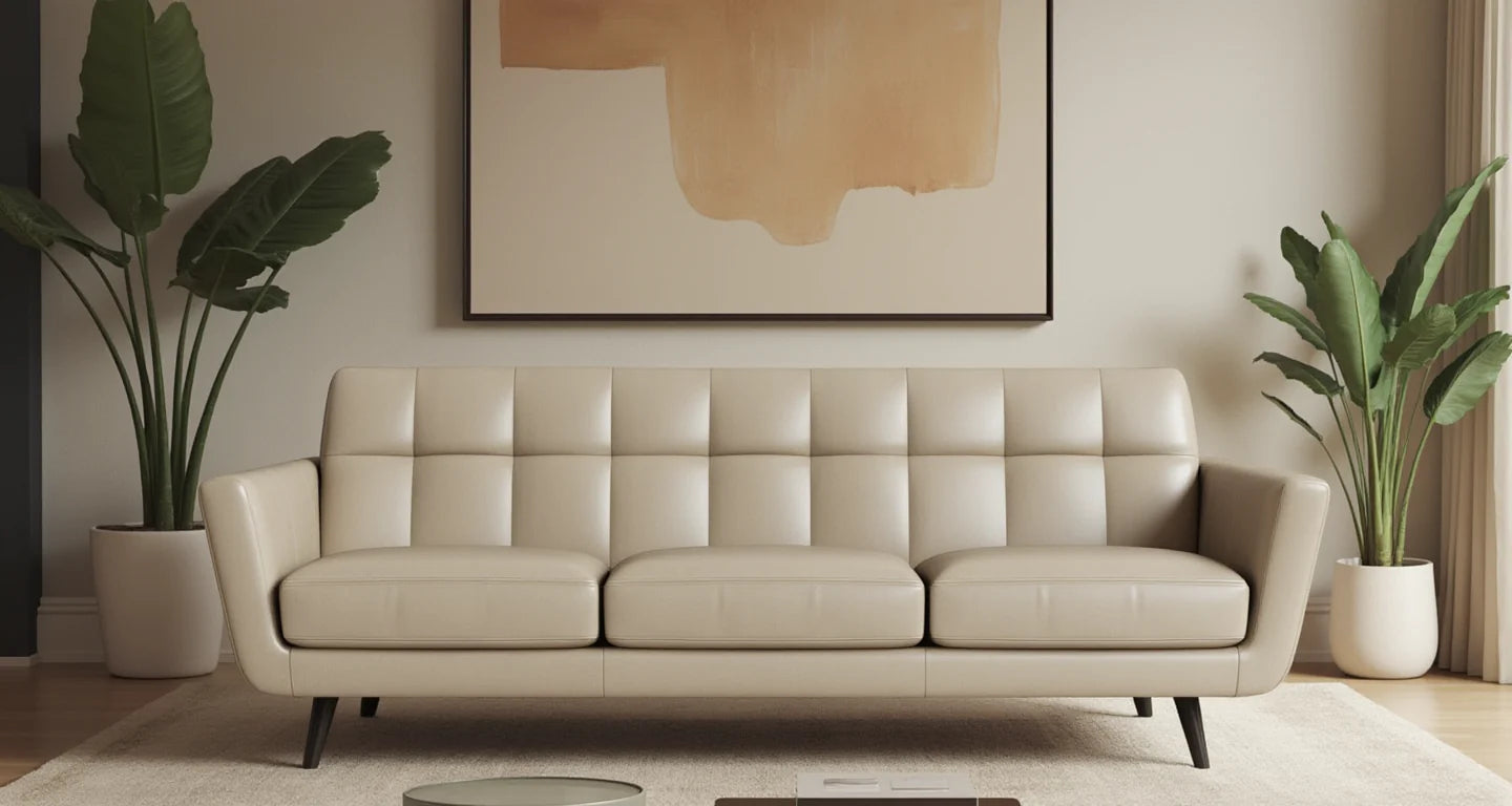 3 Seater Sofa For Home Furniture, Upholstery Pu Upholstery Premium and Durable Design For Living Room and Office- Beige
