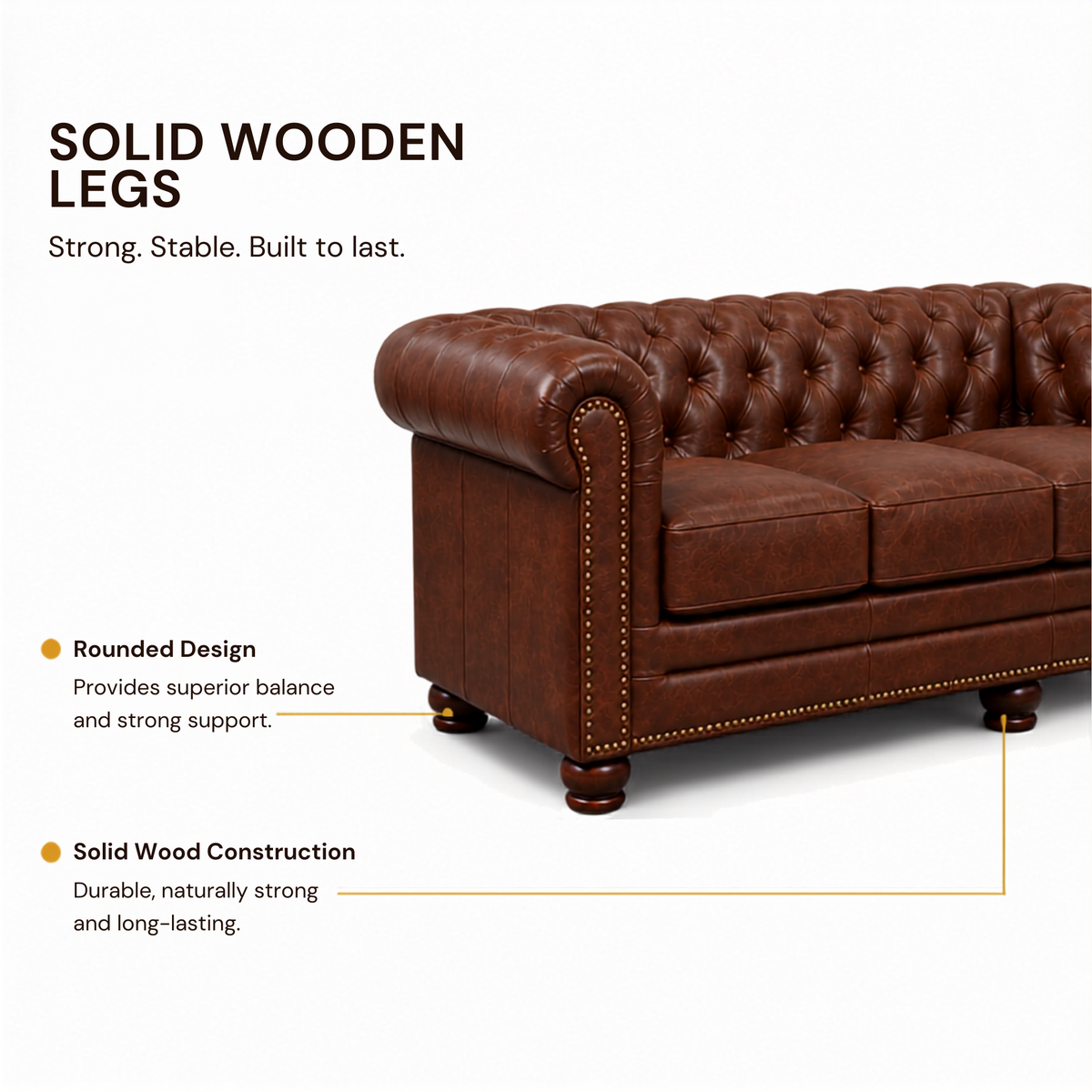 3 Seater chesterfield sofa Modern Design and Leatherette fabric Durable and Comfortable Padded Perfect for living Room, Office -Brown