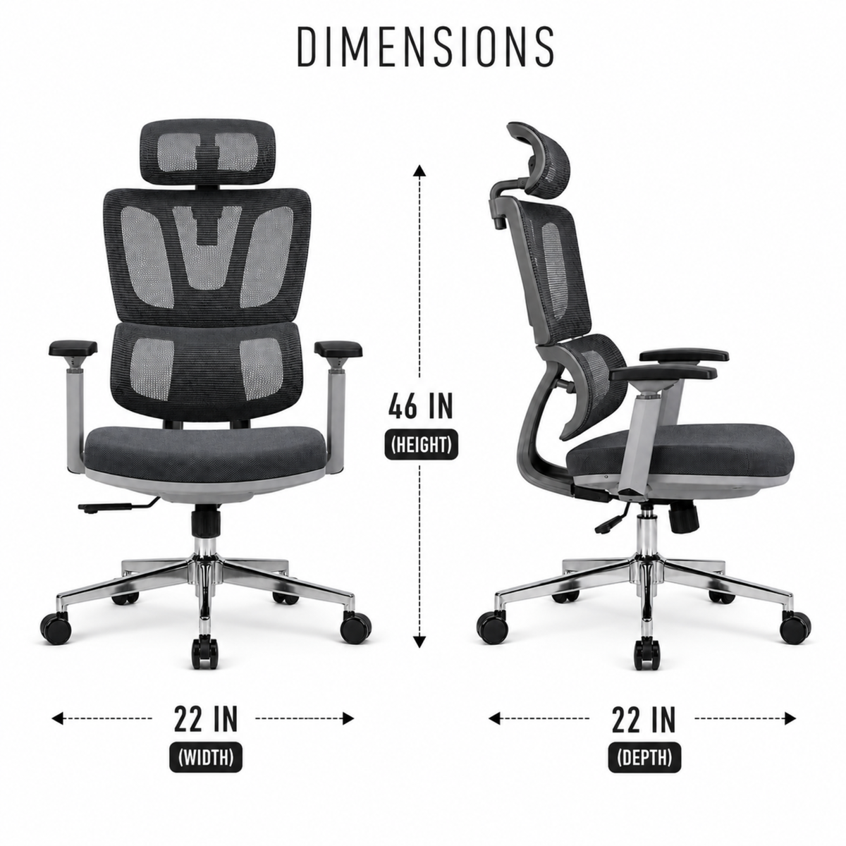 Executive High Back Mesh Chair with Adjustable Headrest, Ergonomic Lumbar Support, Breathable, Comfortable Seat Cushion, Smooth Swivel Base for Office