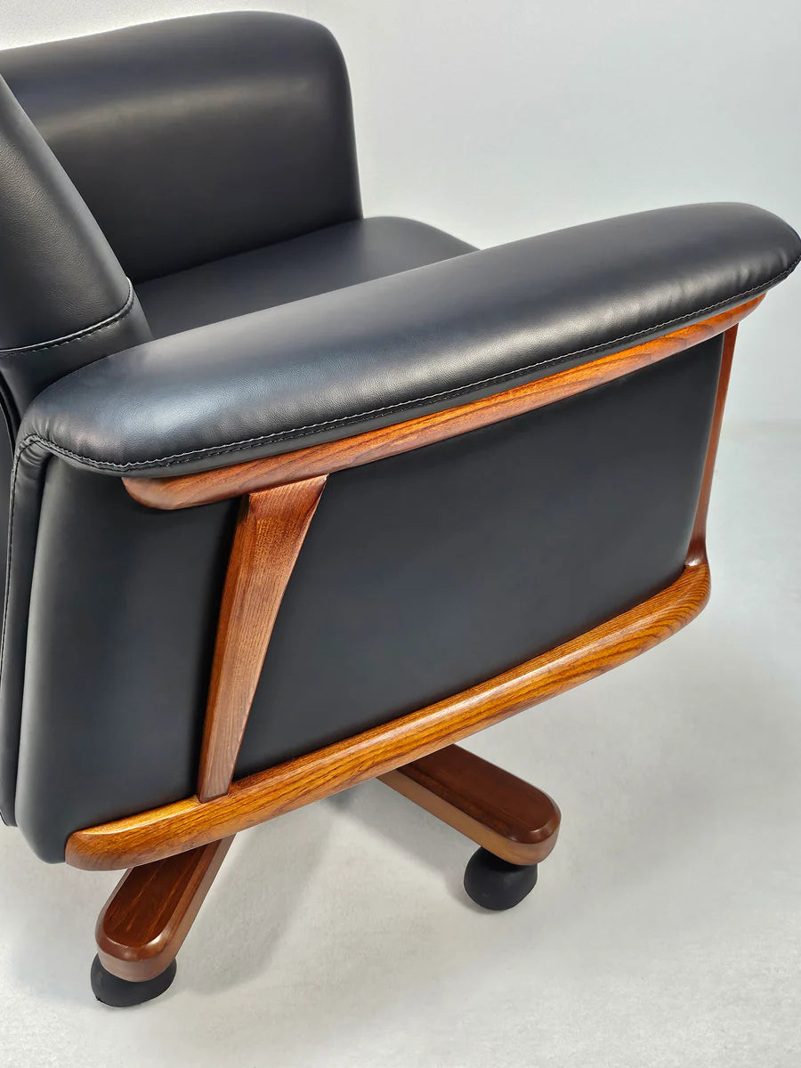 Director Chair for office Traditional High-Back Premium Leatherette with Adjustable Height and Wooden Base and Wooden Polish