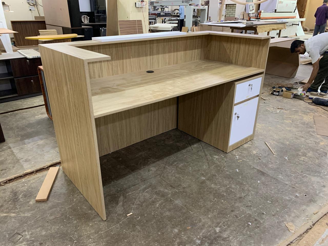 Reception Table Made In Particle Board with Double Counter Includes Wire Manager - Brown & White