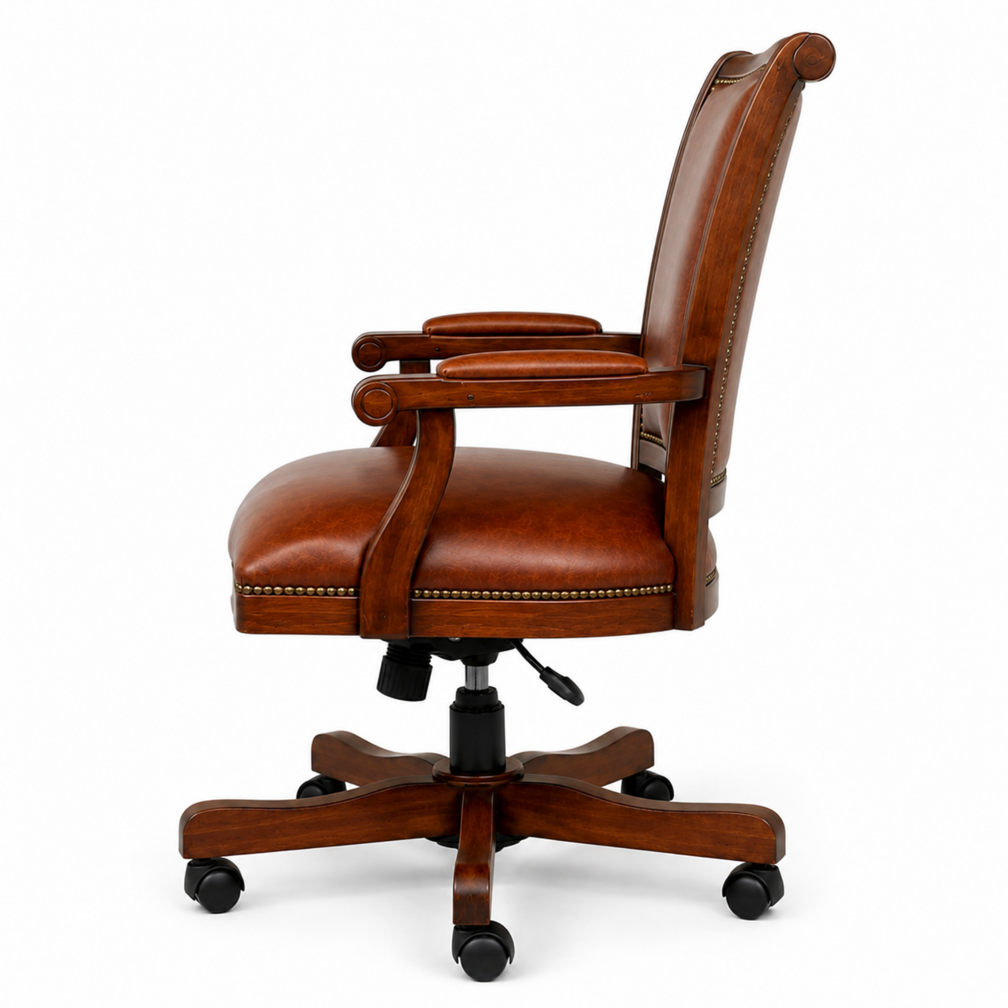 Premium Wooden Director Chair with Leatherette Upholstery, Ergonomic High Back, Handcrafted Solid Wood Frame, with Smooth Castor Wheels