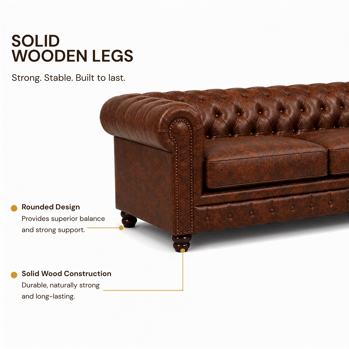 3 Seater chesterfield sofa Modern Design and Leatherette fabric Durable & Comfortable Padded Perfect for living Room -Brown