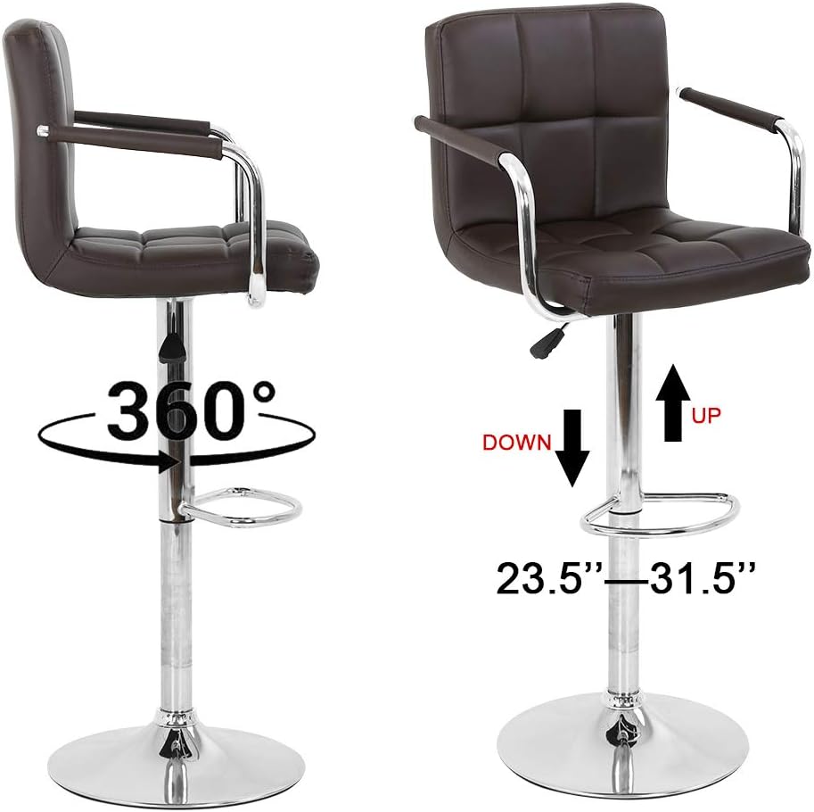 Modern Black Faux Leather Adjustable Swivel Bar Stool with Arms & Chrome Base - Lakdi.com Exclusive
