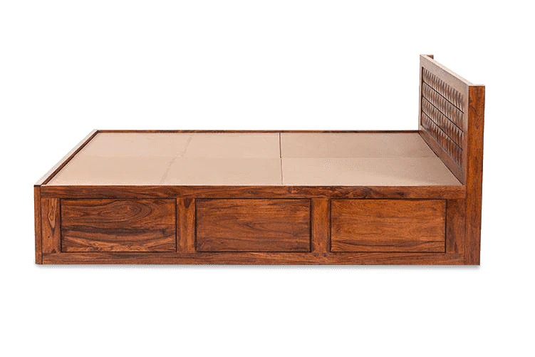 King Size Wooden Bed Smart Space-Saving Design with Hydraulic Storage High-Quality Solid Wood Frame, Premium Teak Veneer & Melamine Polish Finish