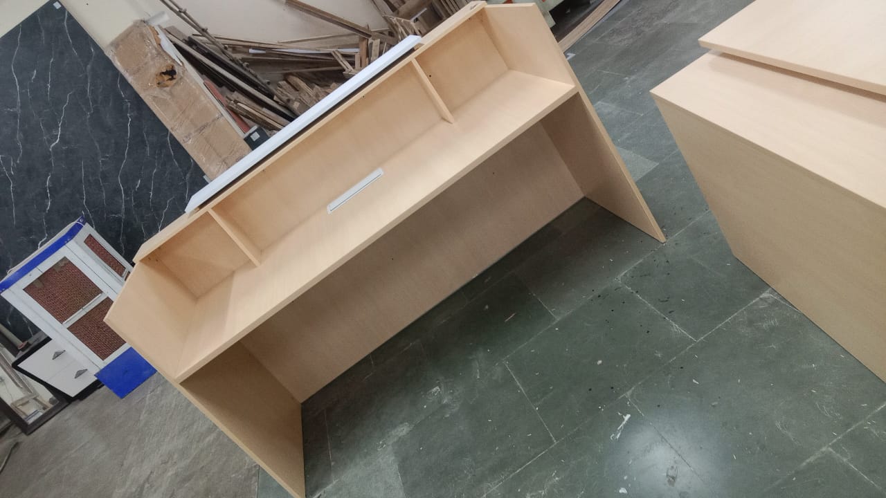 Reception Table for Office Made in Engineered Wood with Marble Patterned and Modern Simple Sleek Reception Counter