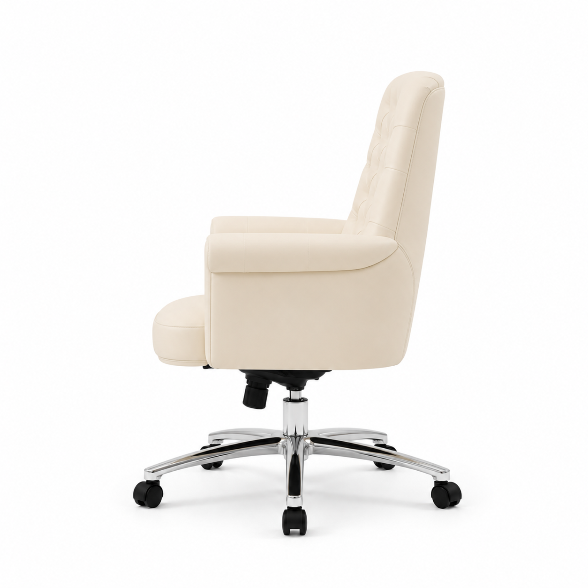 Luxury Director Chair with Button-Tufted Upholstery, Ergonomic, Padded Armrests, and Chrome Base for Modern Office Chair