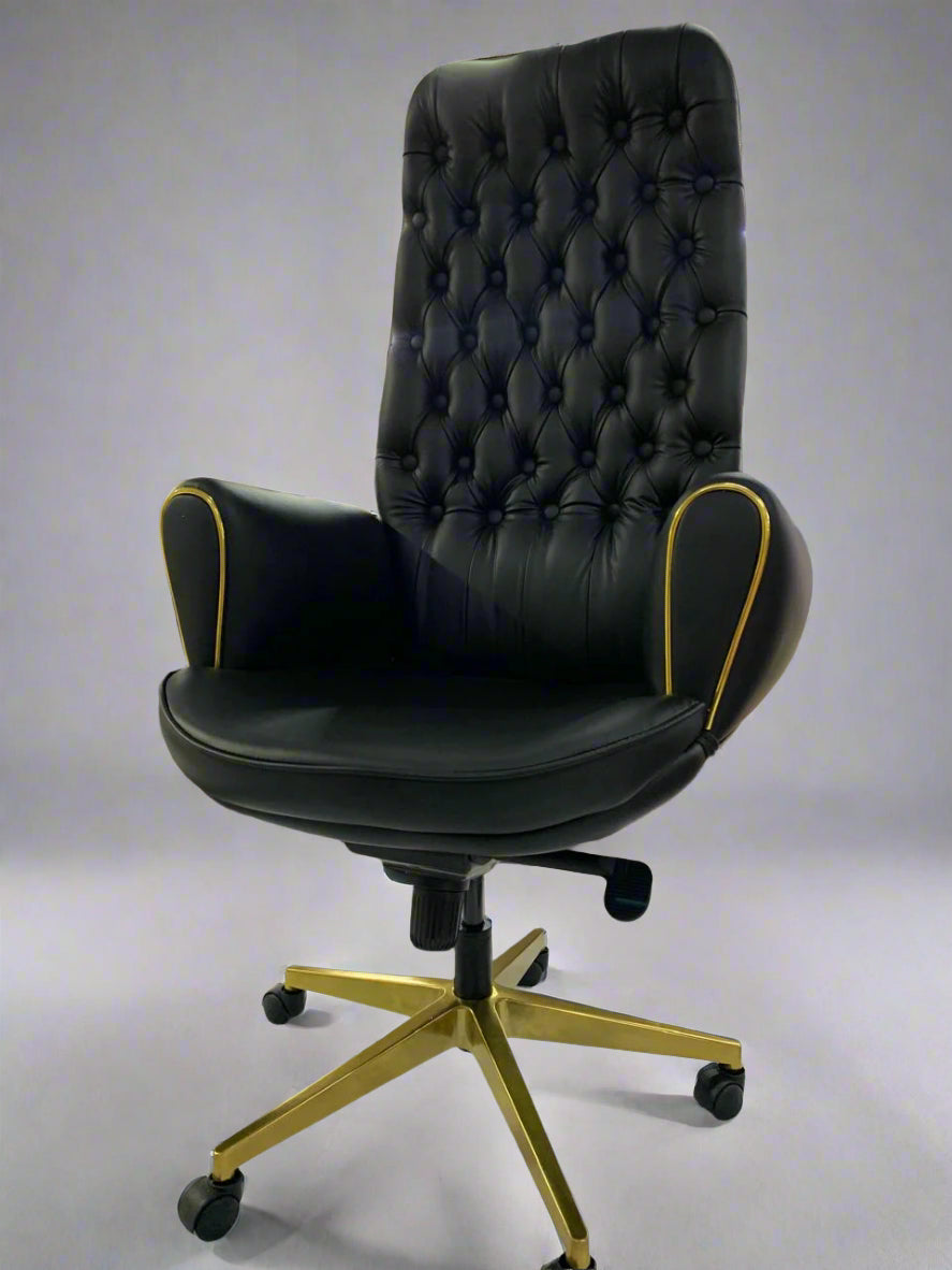 Luxury High Back Office Director & Executive Chair with PU Leatherette & Swivel Base and Metal Base With Gold Powder Coating