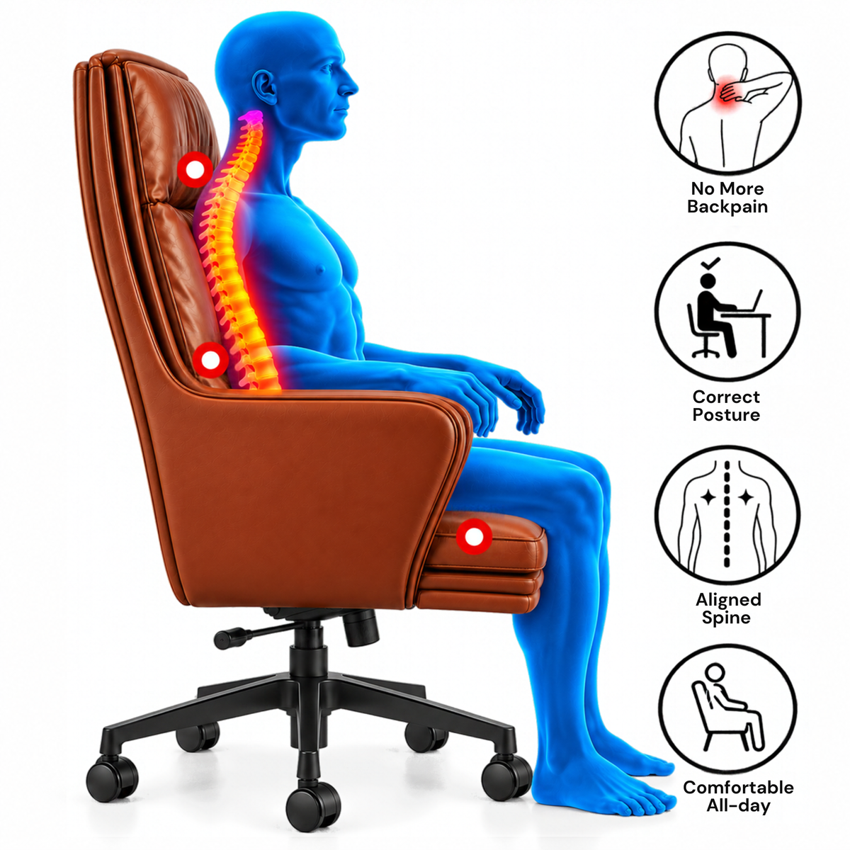 Premium High Back Executive Office Chair with Padded Armrests, Tilt Mechanism, Height Adjustment & Smooth Mobility for Home and Office