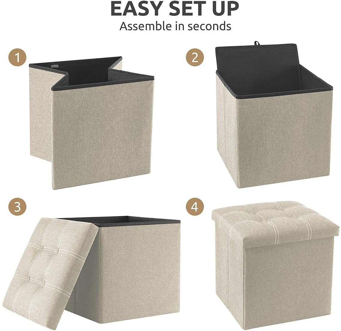 Ottoman Plouffe's Foldable Large Storage Cube, Bench Footrest Step Stool Storage For Living Room, Laundry, Table and Seating Ottoman- Beige