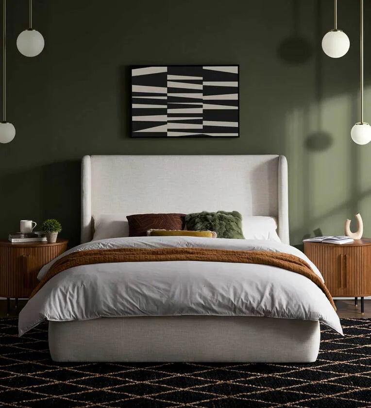 king‑size Velvet Upholstered Bed with headboard, support legs, and seamless box‑spring‑free setup—luxurious, modern elegance.