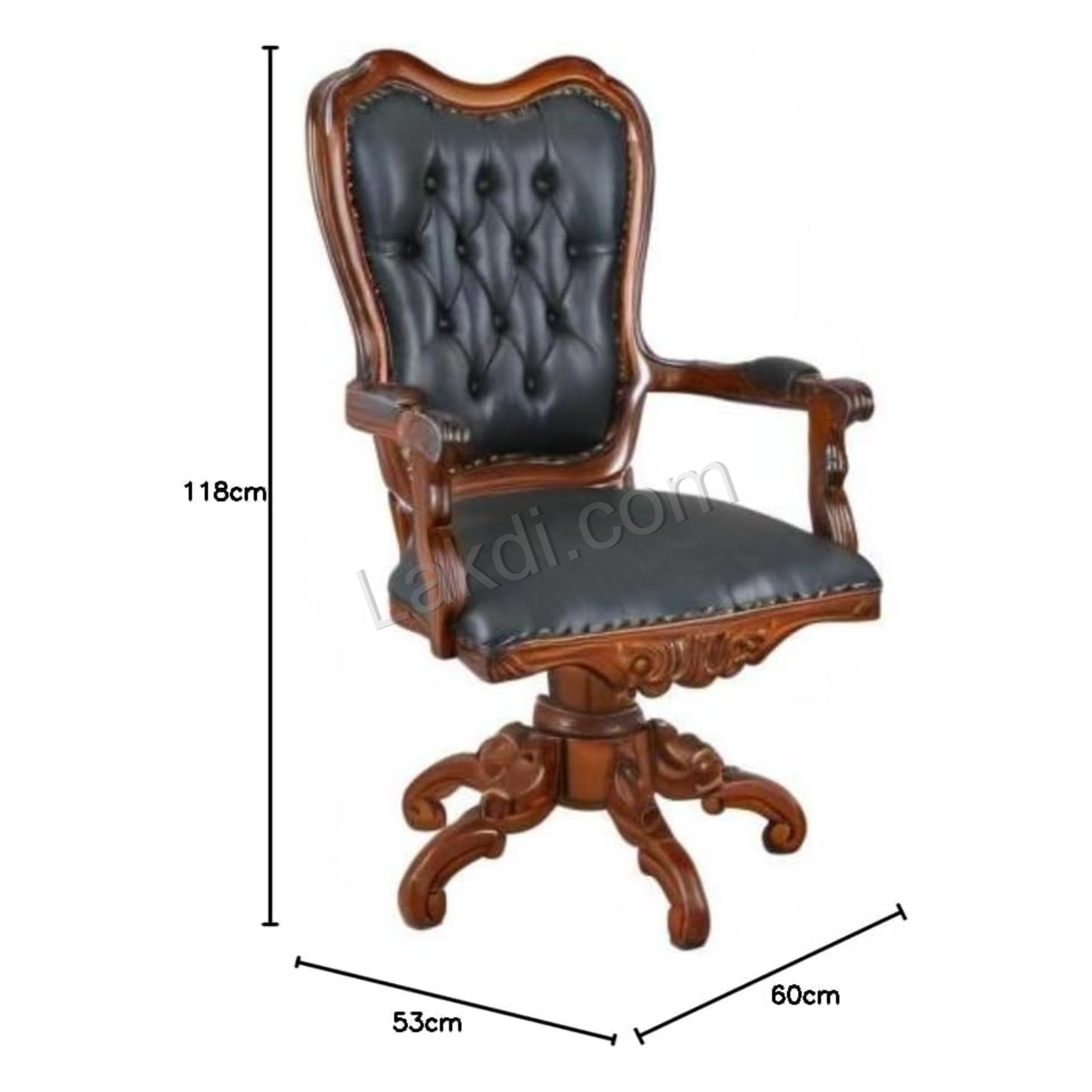 Office Director Chair Tufted Design Made in Solid wood with Leatherette and Soft Padded - Armrest and without Swivel Base and Polish