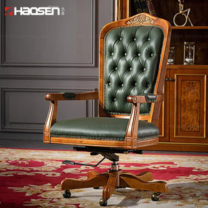 Luxury Office Director Chair Tufted Design Made in Solid wood with Leatherette and Soft Padded - Armrest and Swivel Base and Polish
