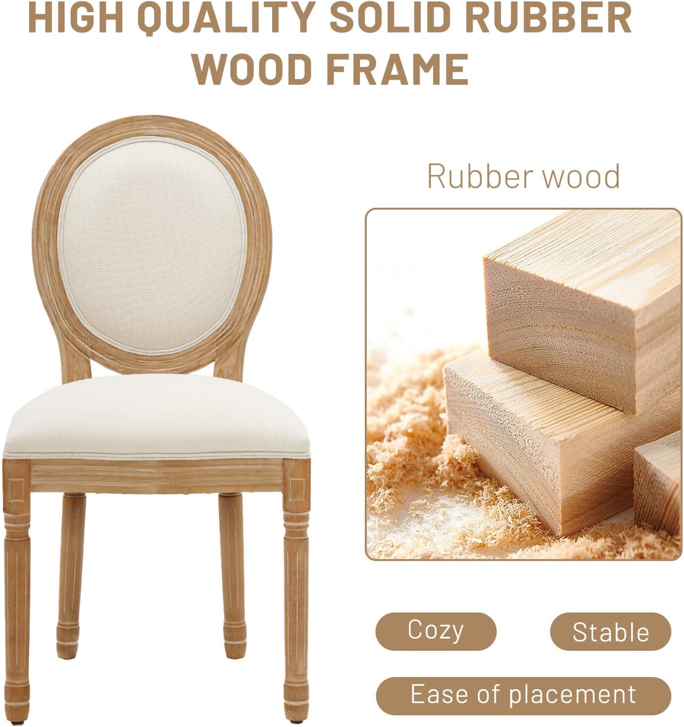 French Vintage Oval Back Dining Chairs - Elegant Upholstered Wood Kitchen & Home Furniture