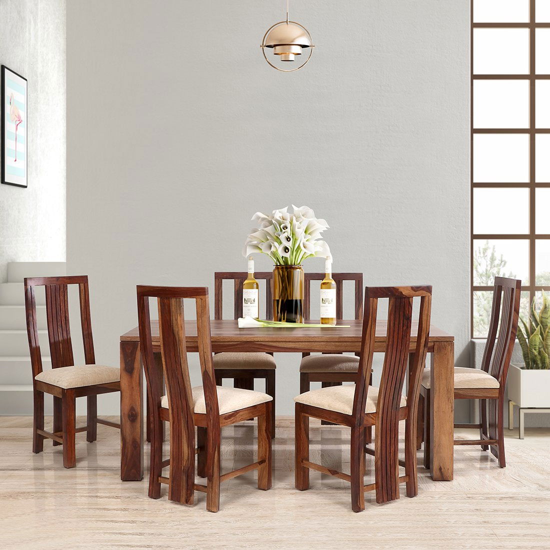 Premium 6 Seater Wooden Dining Table with Upholstered Chairs – Lakdi ...