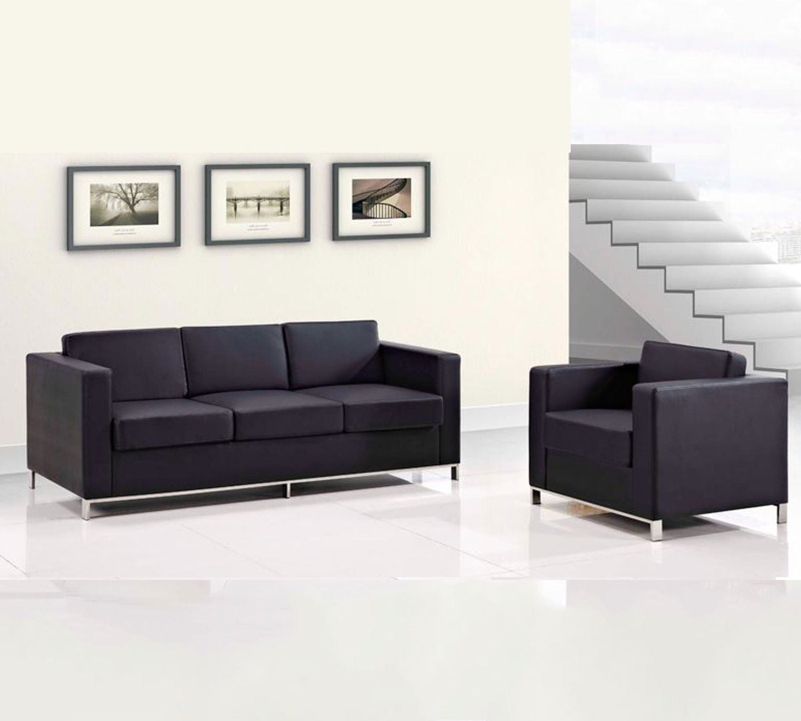 6 Seater Sofa Set With Wooden Frame Metal Legs -
