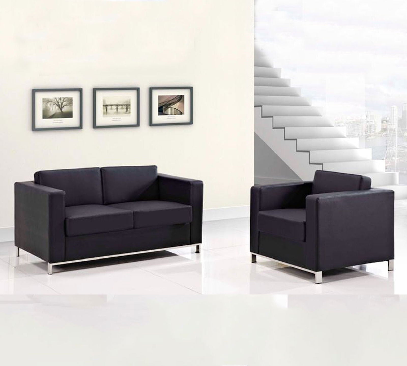 6 Seater Sofa Set With Wooden Frame Metal Legs -
