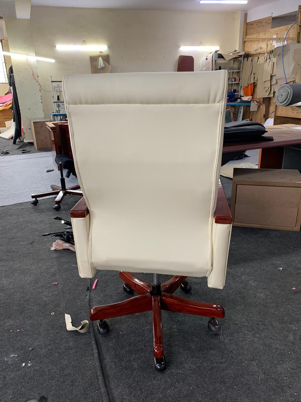 High Back Wooden with Fabric Revolving & Recliner Chair | Director Chair | Office - Cream Color