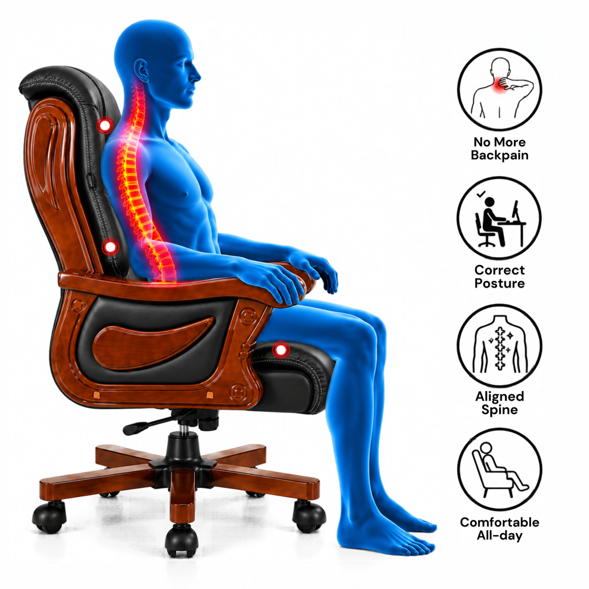 High Back Director Chair for office Luxury Design Made in Plyboard with Leatherette Upholstery & Armrests & Height Adjustable
