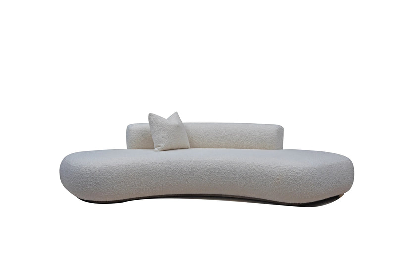 Off White 3 Seater Fabric Sofa with Wooden Base