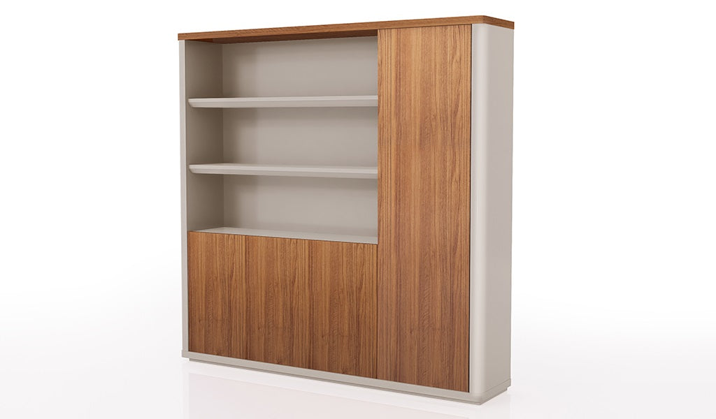 Wooden Office Storage Cabinet with Multiple Storage Sections, Stylish Handles, Premium Wooden Finish for Offices