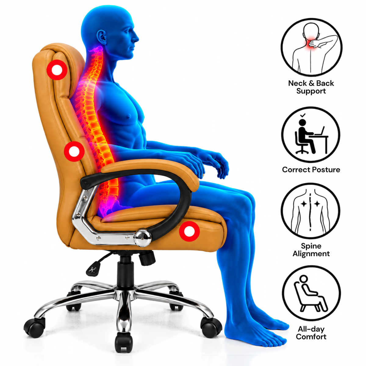 High Back Office Executive Chair with Chrome Base