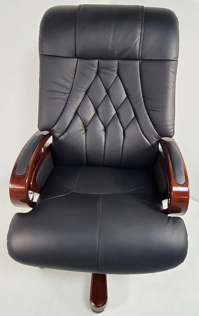 Director Chair for office Premium Leatherette with Wooden and Adjustable Height & Wooden Base and Wooden Polish - Black