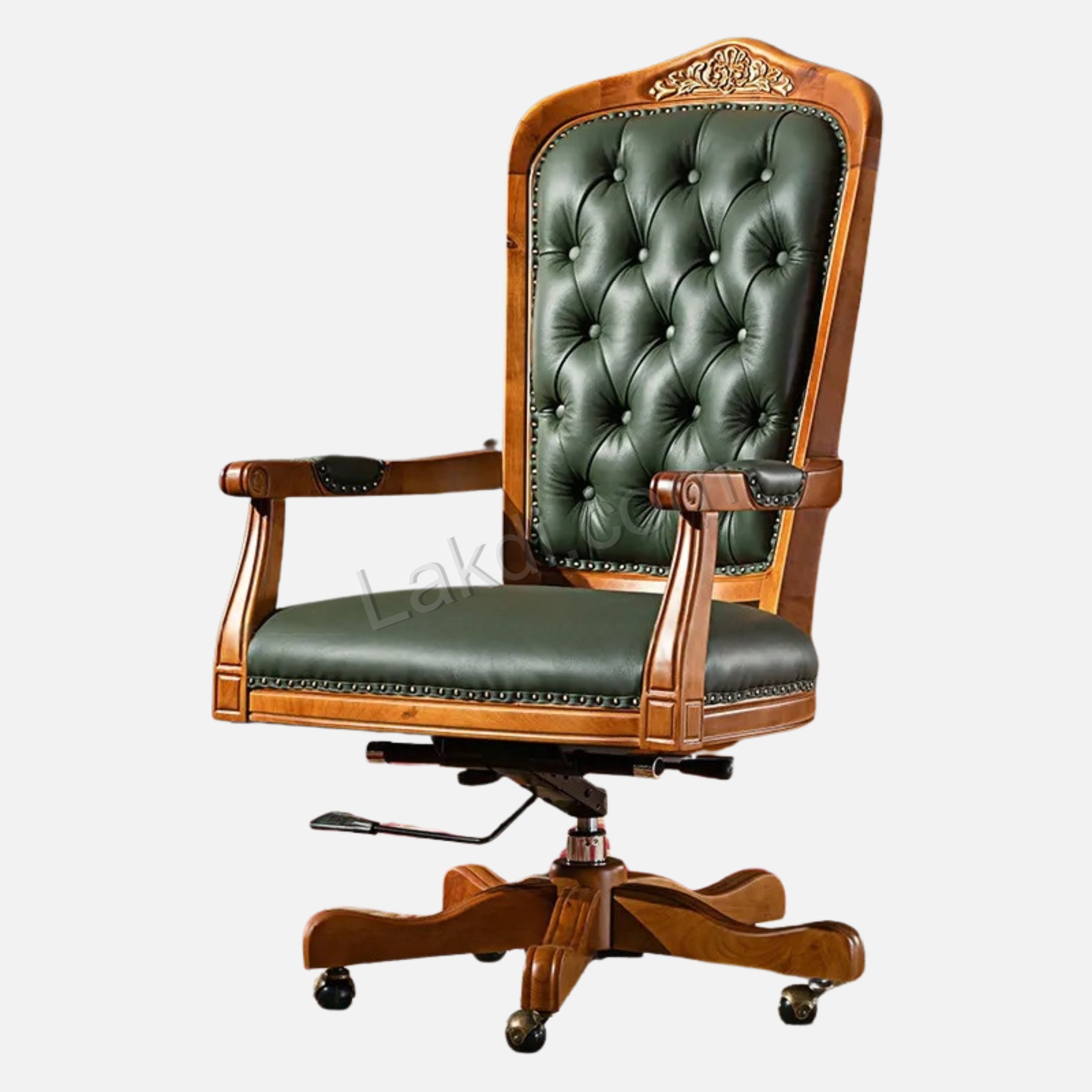 Luxury Office Director Chair Tufted Design Made in Solid wood with Leatherette and Soft Padded - Armrest and Swivel Base and Polish