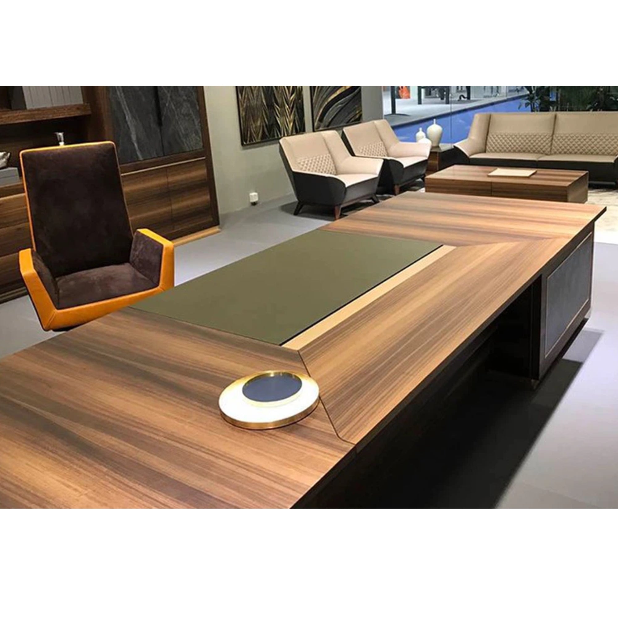Director & Executive L-Shape Luxury Office Table with Modern Desk Design, Featuring Drawer and CPU Space, Stylish and Elegant Walnut Finish