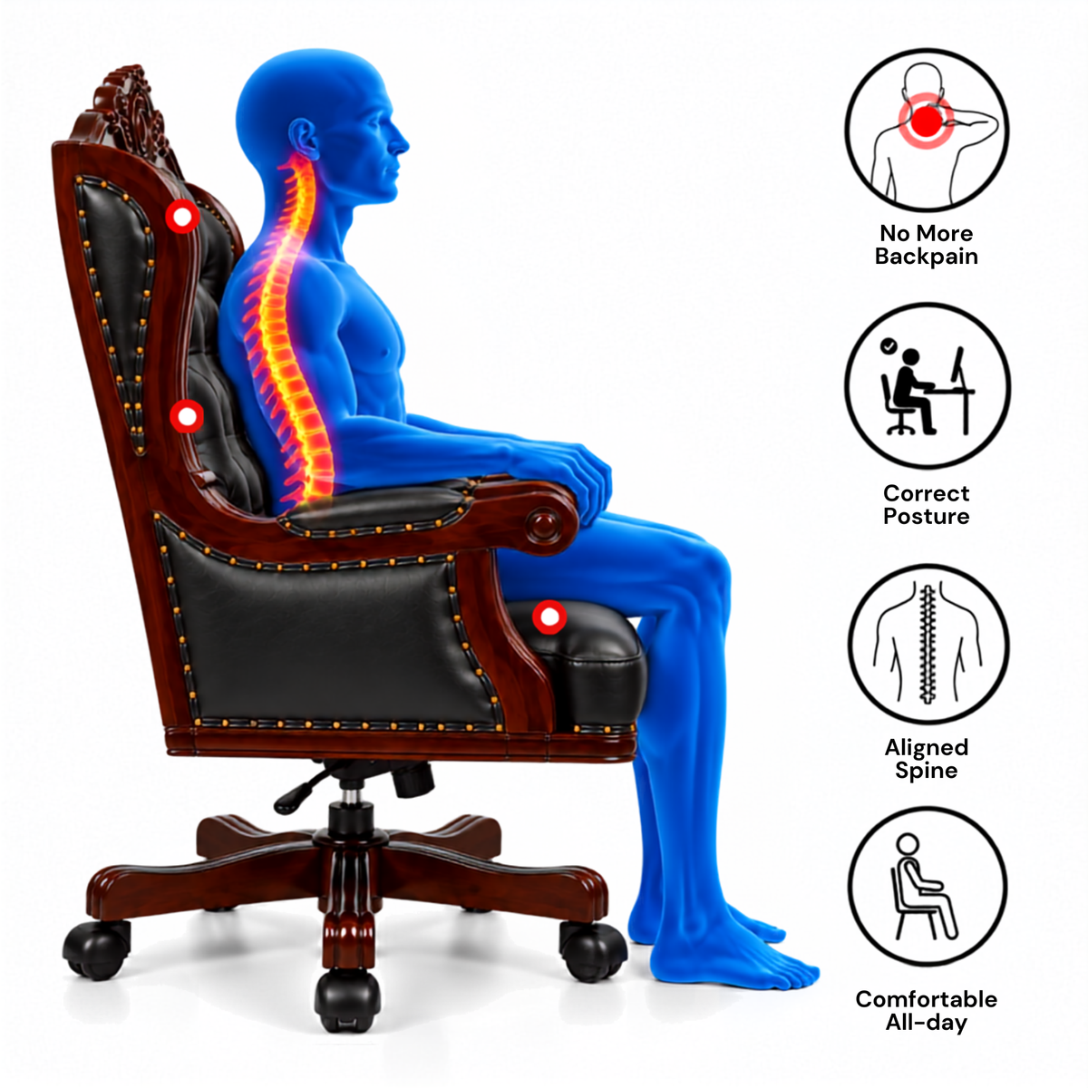 Director Chair Luxury High-Back Leatherette Office Chair with Adjustable Height, Fixed Armrests, Wooden Base, Premium Handcrafted Swivel Tilt Chair
