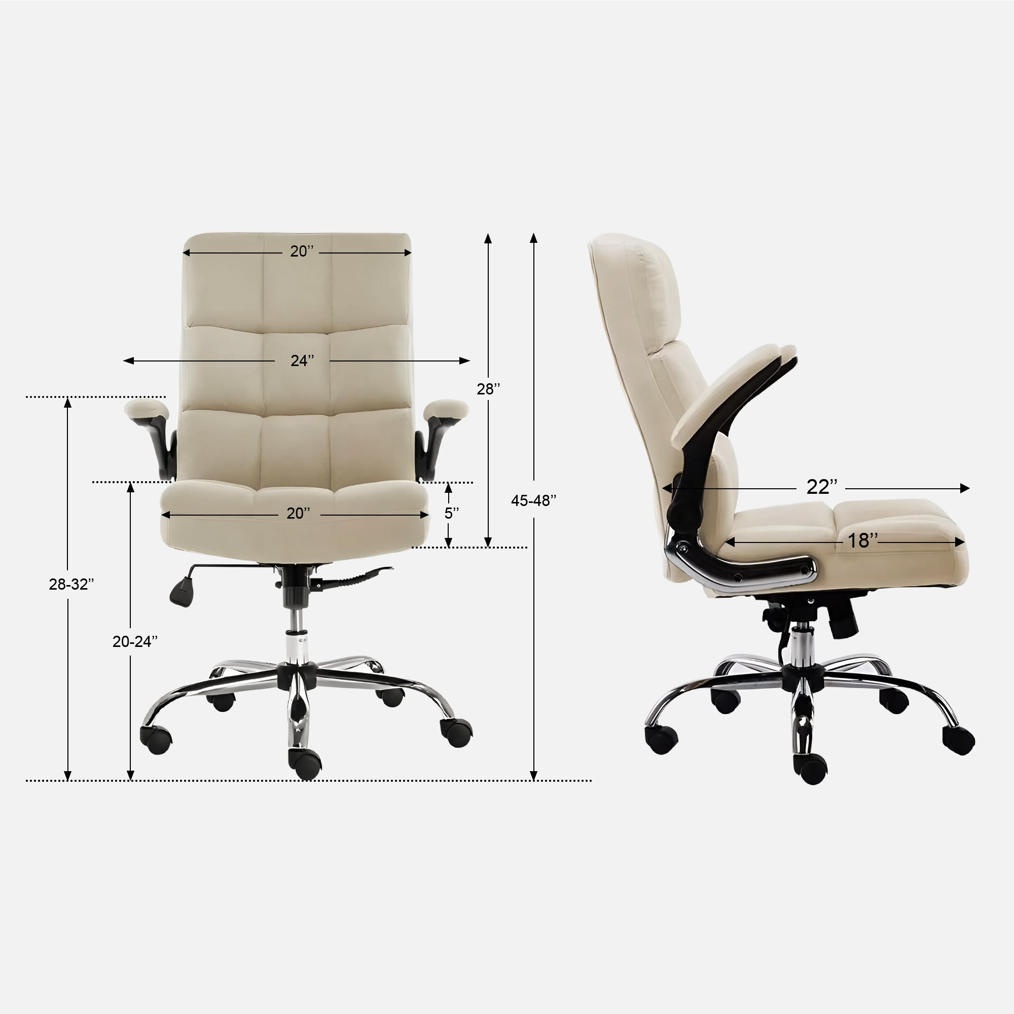 Comfortable Director Chair with Adjustable Armrest Upholstery in Velvet Light Beige (Super Soft)