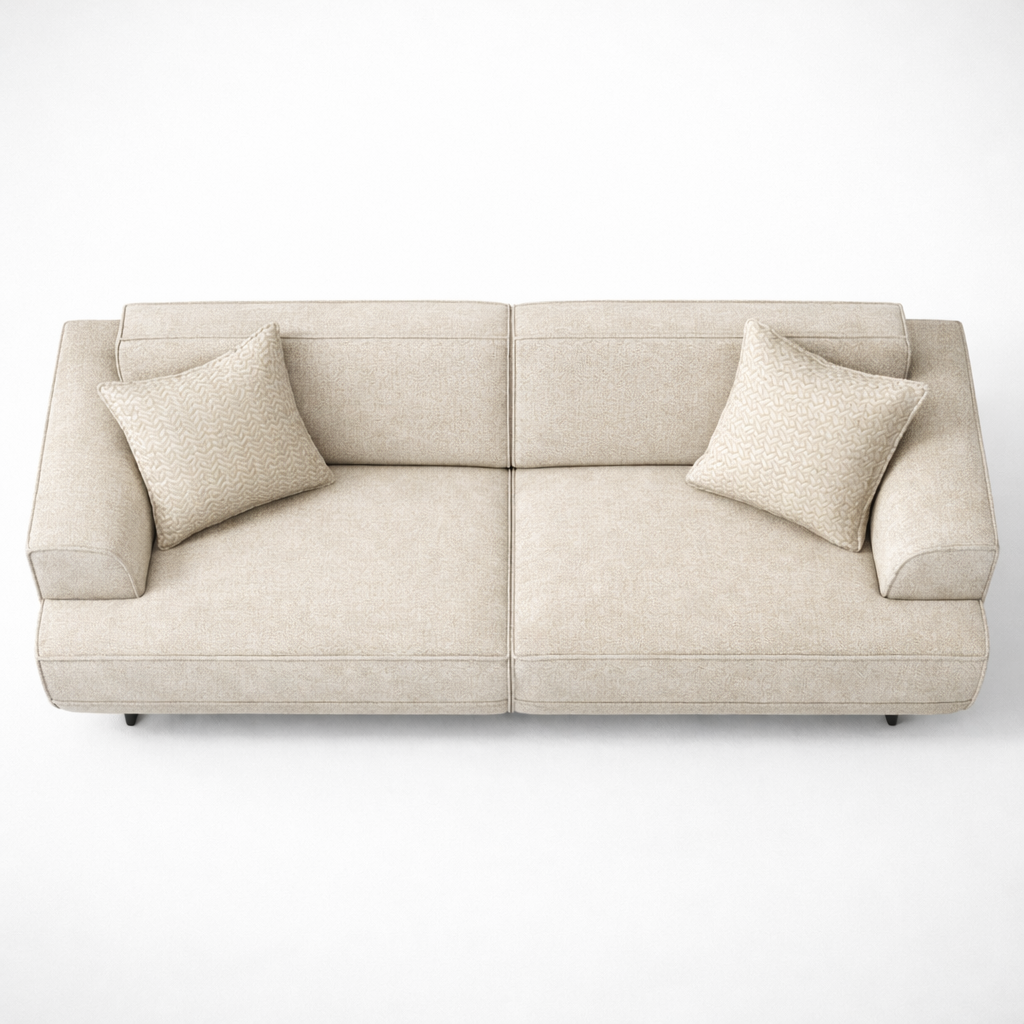 Luxury Fabric Sofa with High Density Foam, Textured Upholstery & Metal Legs – Modern Minimal Living Room Furniture in Neutral Beige Finish