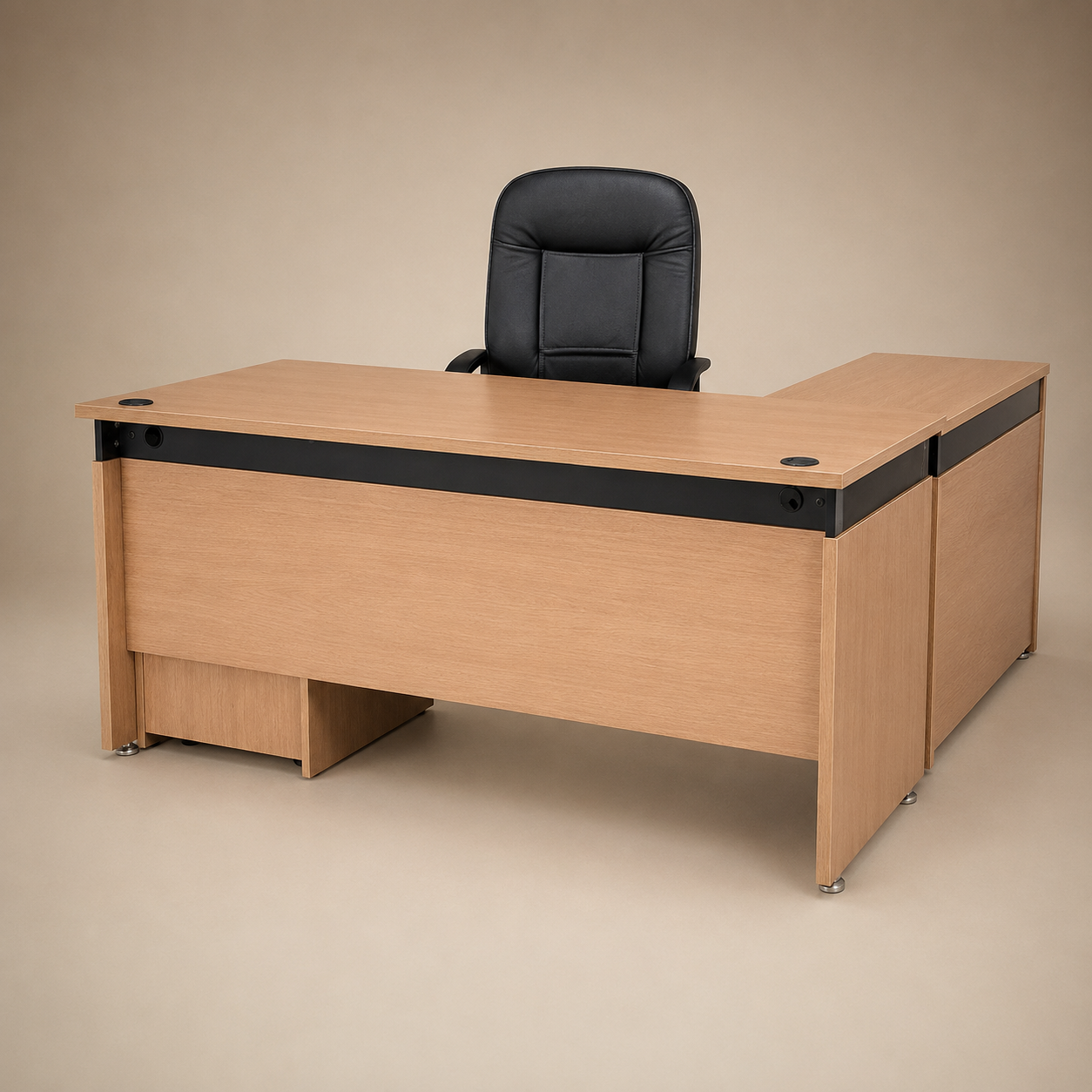 Director and Executive L Shape Office Table Made Particle Board with Side Unite and Openable Shutter and Pedestal