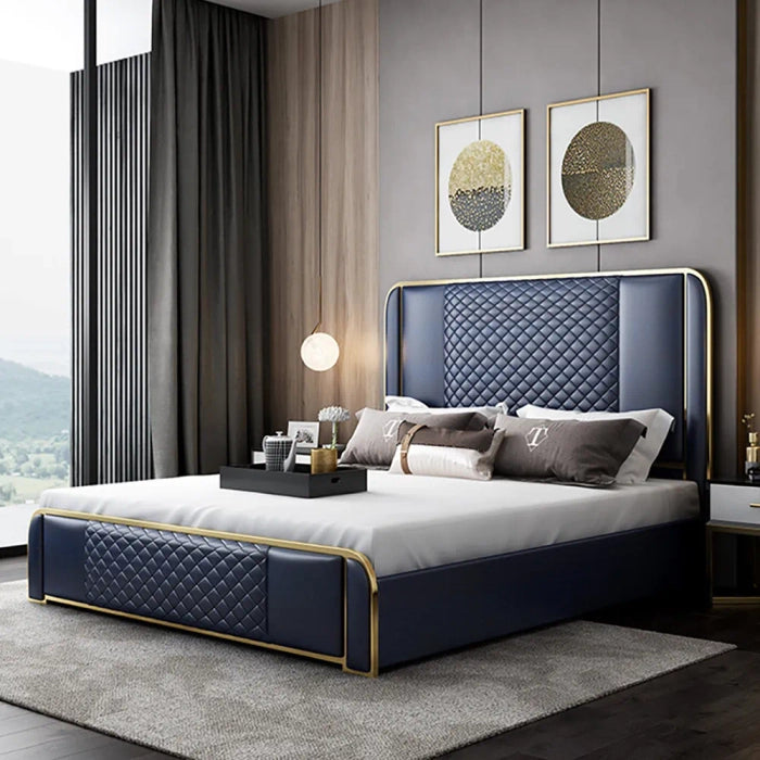 Luxury King Size Bed for Home Furniture Leather with Storage and Hydraulic, plywood frame