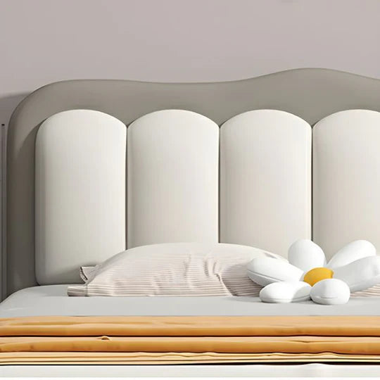 Leatherette King Size Bed – Solid Wood Frame, High-Density Foam Padded, Headboard, Metal Legs