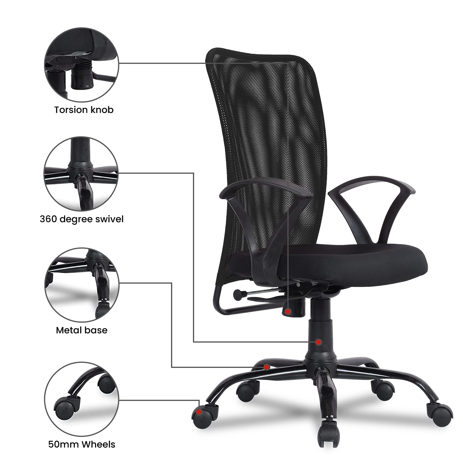 Ergonomic Executive Mesh Chair with Adjustable Height, Breathable Backrest, Cushioned Seat and Durable Metal Base for Office