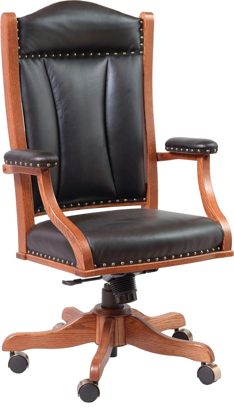 Brown Chair with Wooden Armrest and Base