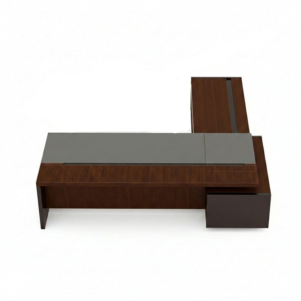 Luxury L Shape Director Table for Office Furniture Modern Executive Workstation with Storage and Premium Wooden Manager Desk for Corporate