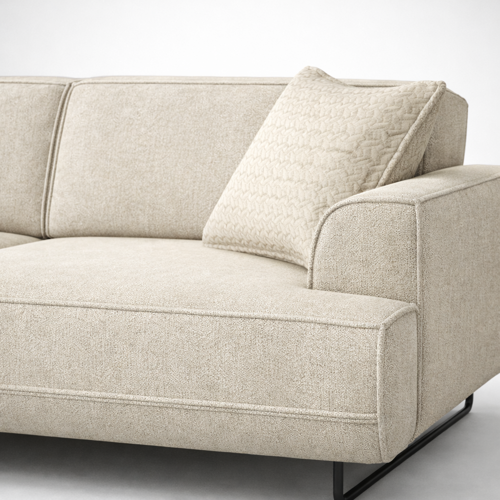 Luxury Fabric Sofa with High Density Foam, Textured Upholstery & Metal Legs – Modern Minimal Living Room Furniture in Neutral Beige Finish